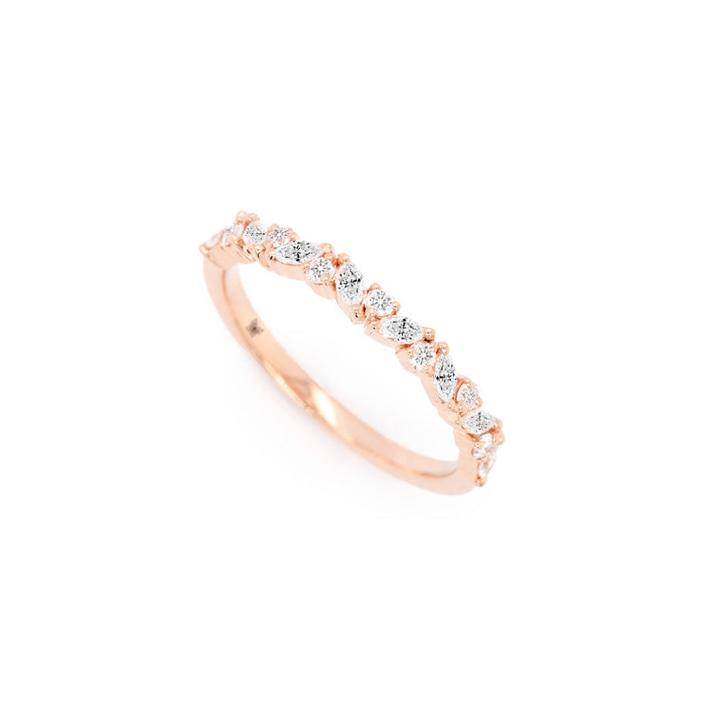 14K Gold 15 Diamonds Half Eternity Stackable Anniversary Band