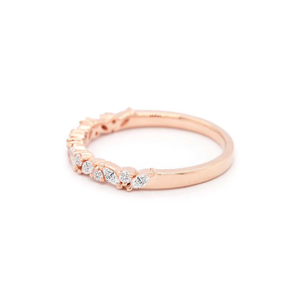 14K Gold 15 Diamonds Half Eternity Stackable Anniversary Band