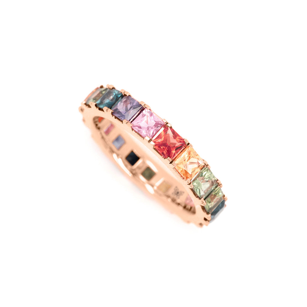 18K Gold Rainbow Sapphire 19 Diamonds Full Eternity Band