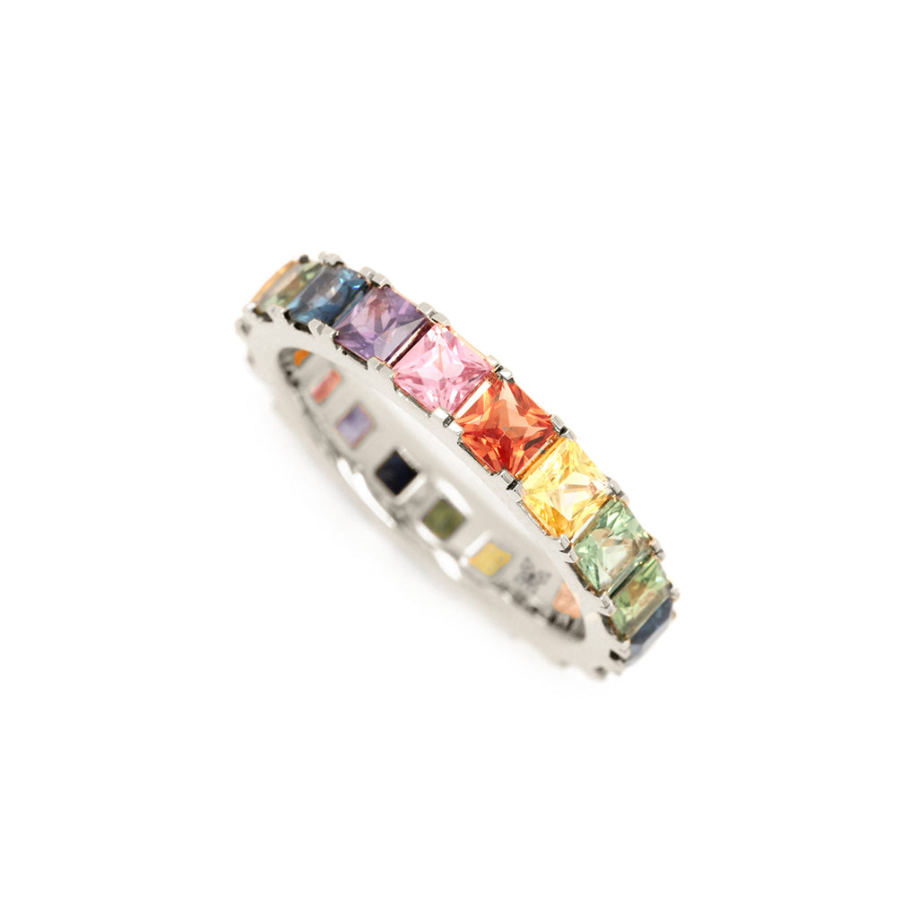 18K Gold Rainbow Sapphire 19 Diamonds Full Eternity Band