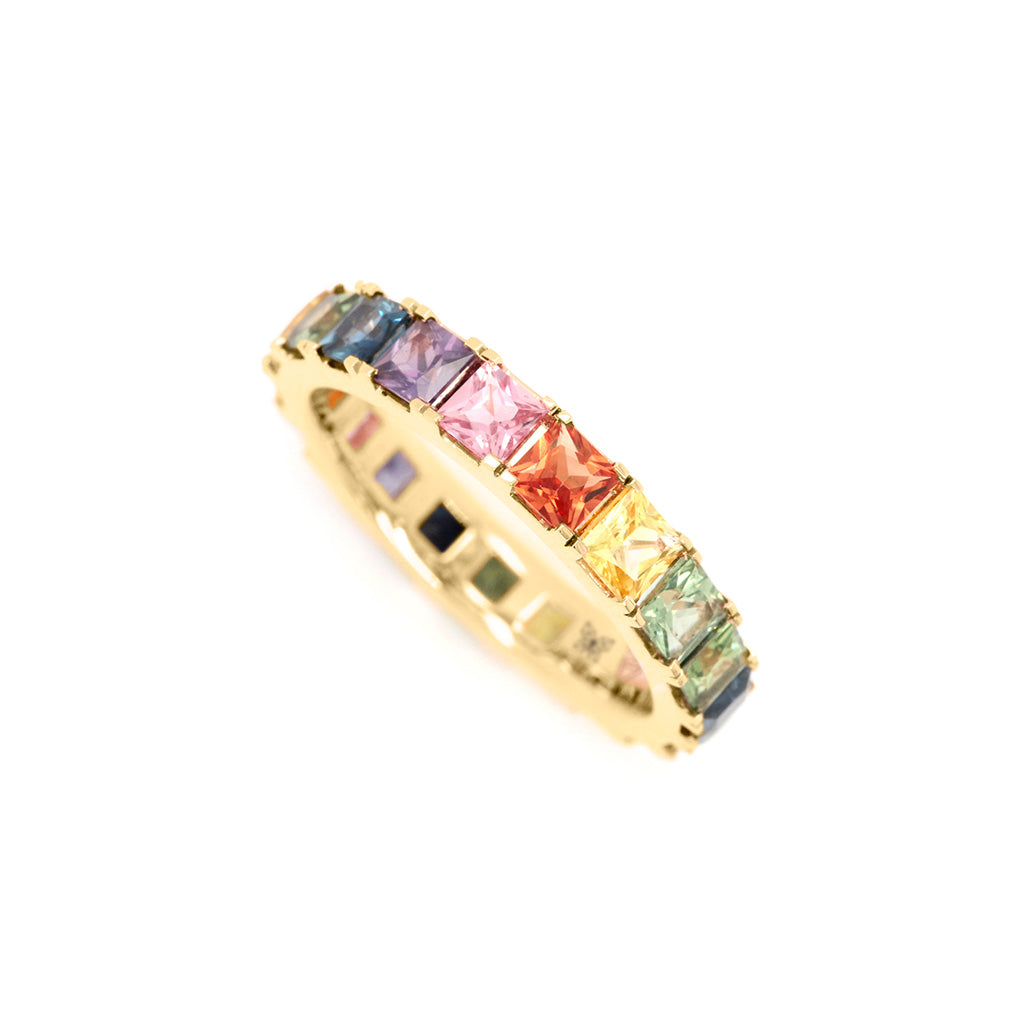 18K Gold Rainbow Sapphire 19 Diamonds Full Eternity Band