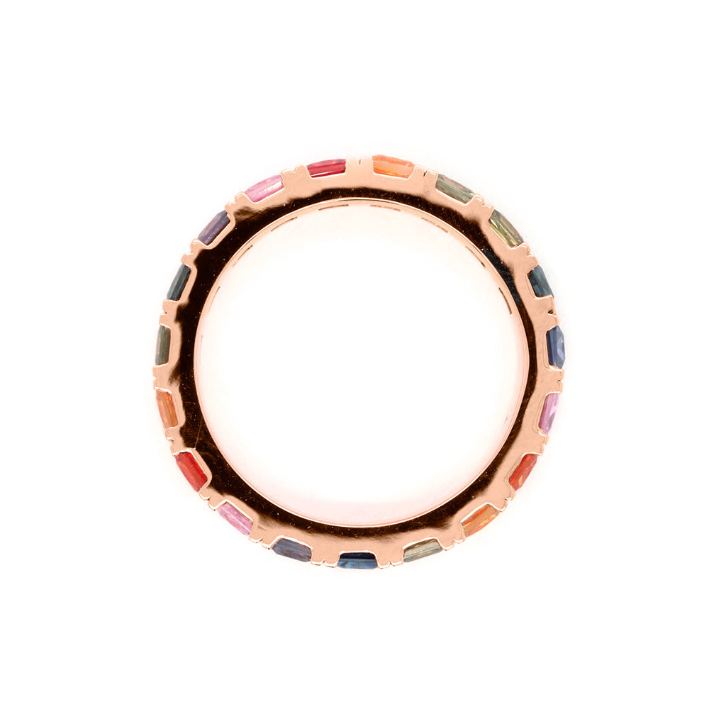 18K Gold Rainbow Sapphire 19 Diamonds Full Eternity Band