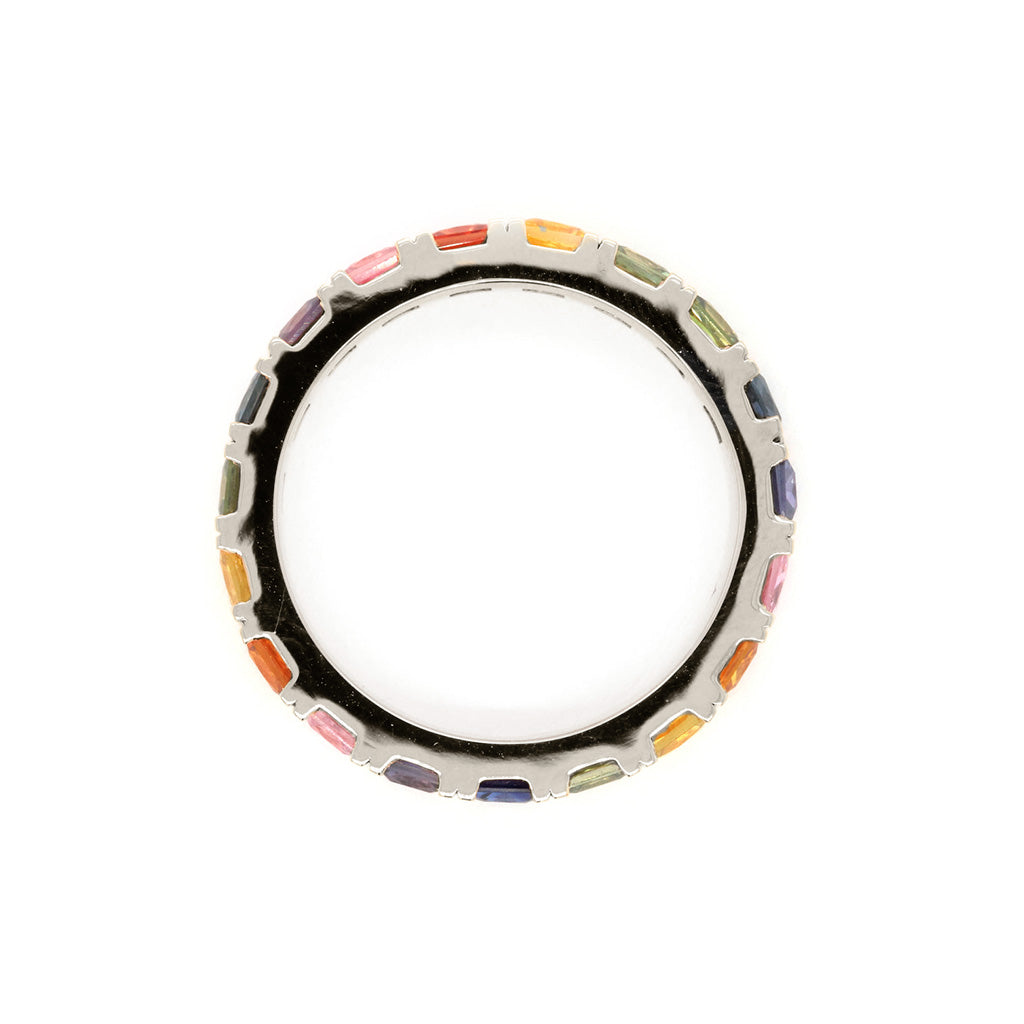 18K Gold Rainbow Sapphire 19 Diamonds Full Eternity Band
