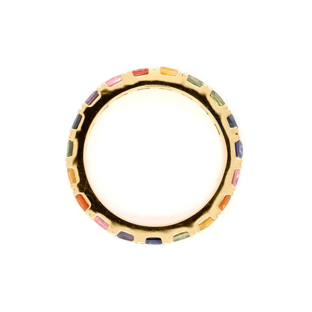 18K Gold Rainbow Sapphire 19 Diamonds Full Eternity Band
