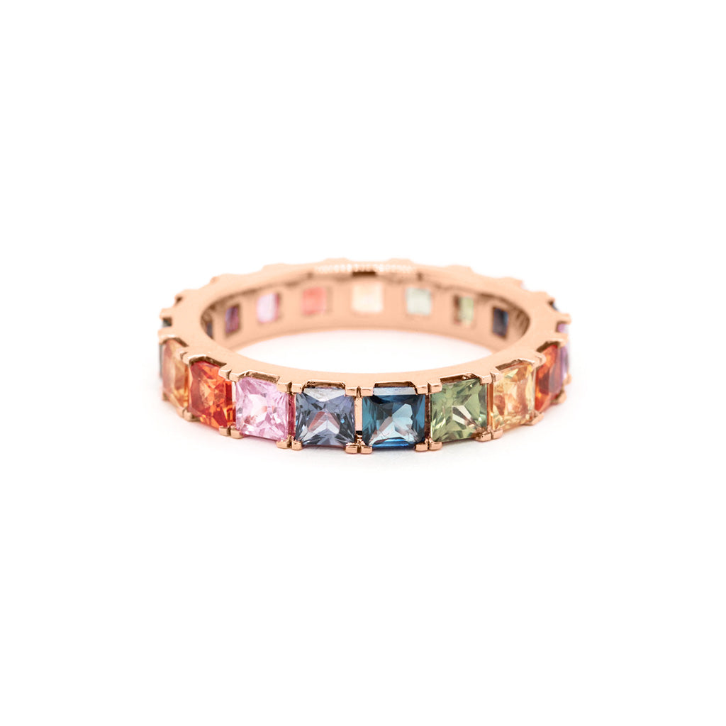 18K Gold Rainbow Sapphire 19 Diamonds Full Eternity Band