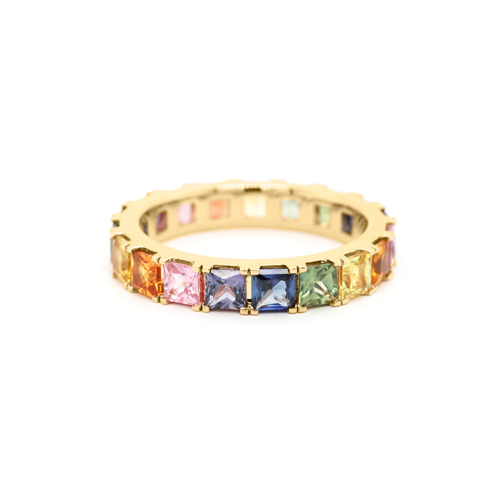 18K Gold Rainbow Sapphire 19 Diamonds Full Eternity Band