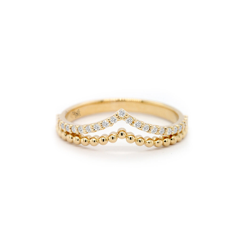 14K Gold Curved Band with 23 Beautiful Stones