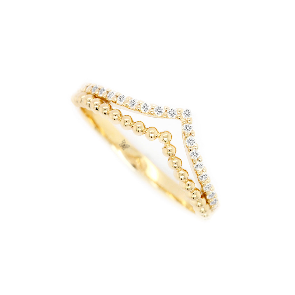 14K Gold Curved Band with 23 Beautiful Stones