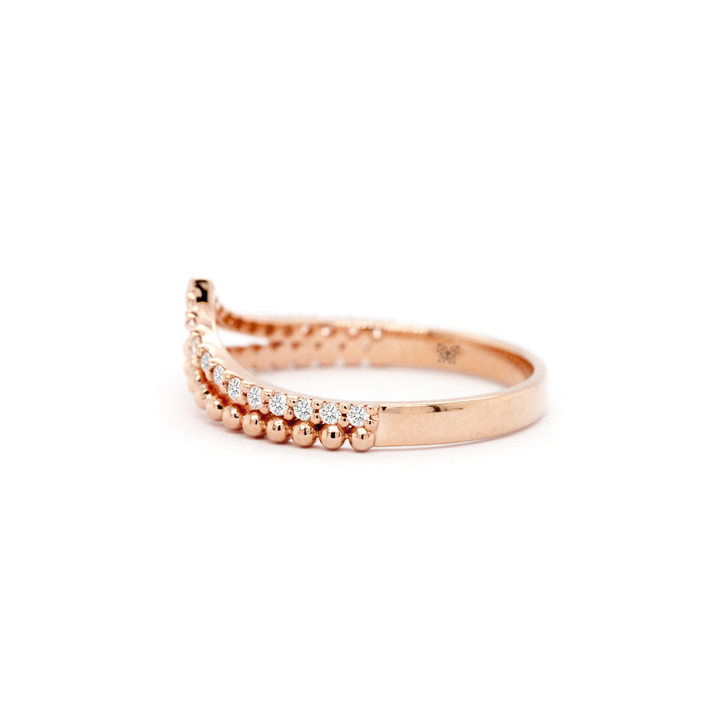 14K Gold Curved Band with 23 Beautiful Stones