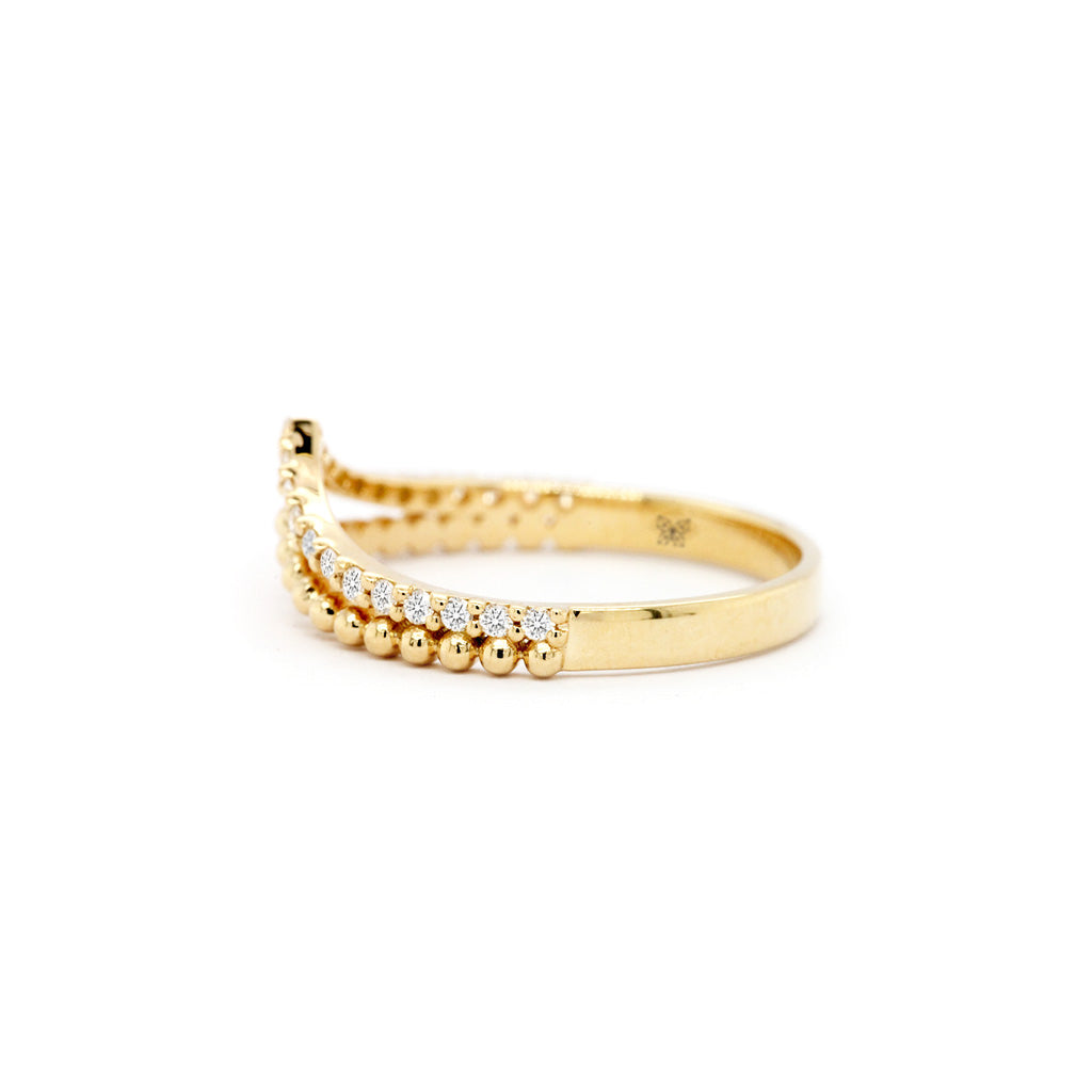 14K Gold Curved Band with 23 Beautiful Stones