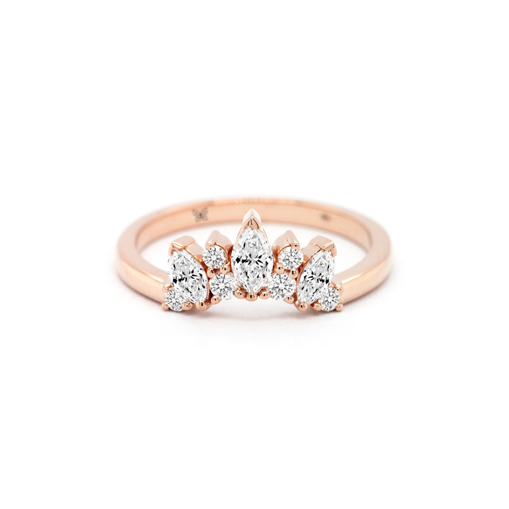 14K Gold 9 Diamonds Curved Band