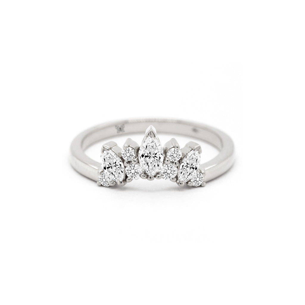 14K Gold 9 Diamonds Curved Band