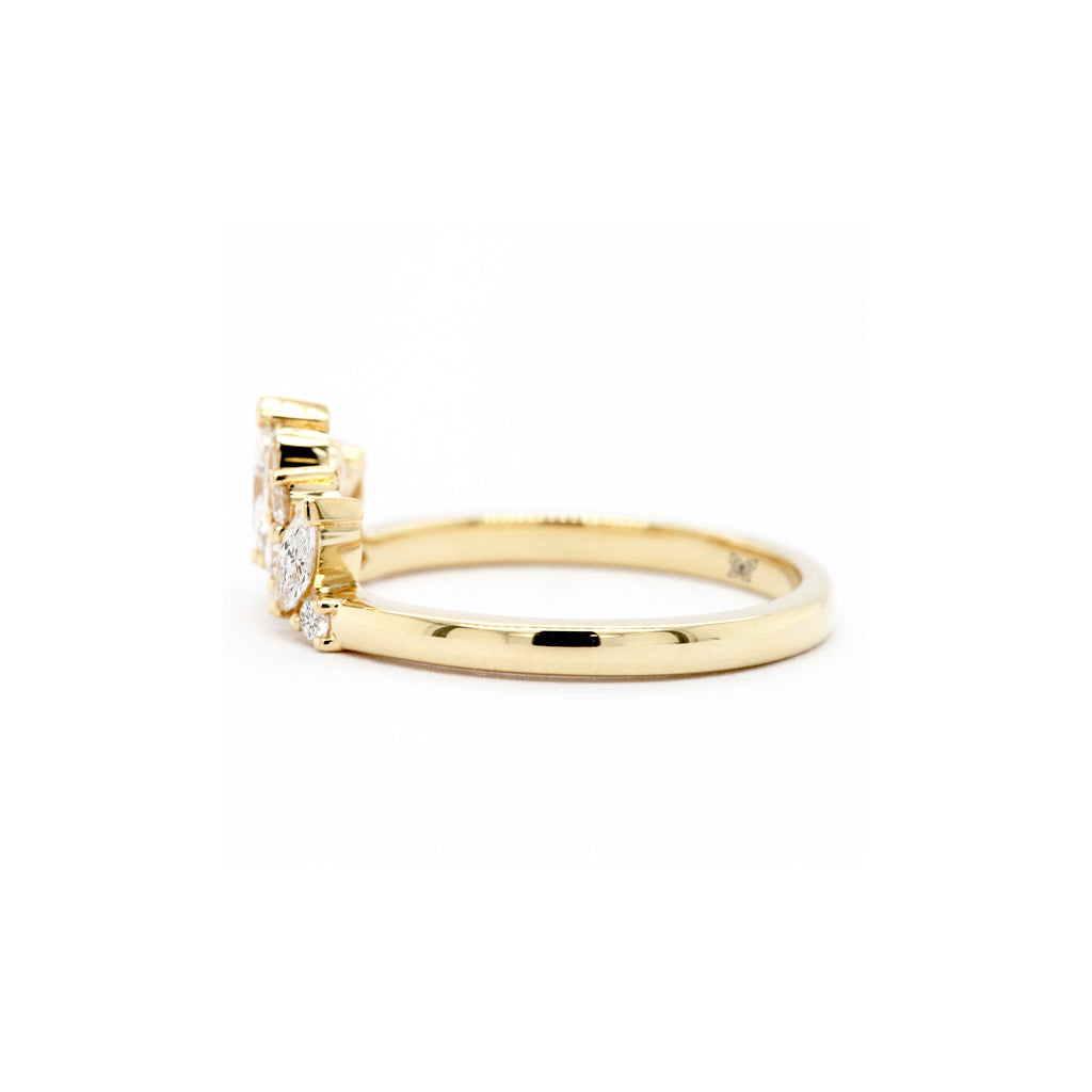 14K Gold 9 Diamonds Curved Band