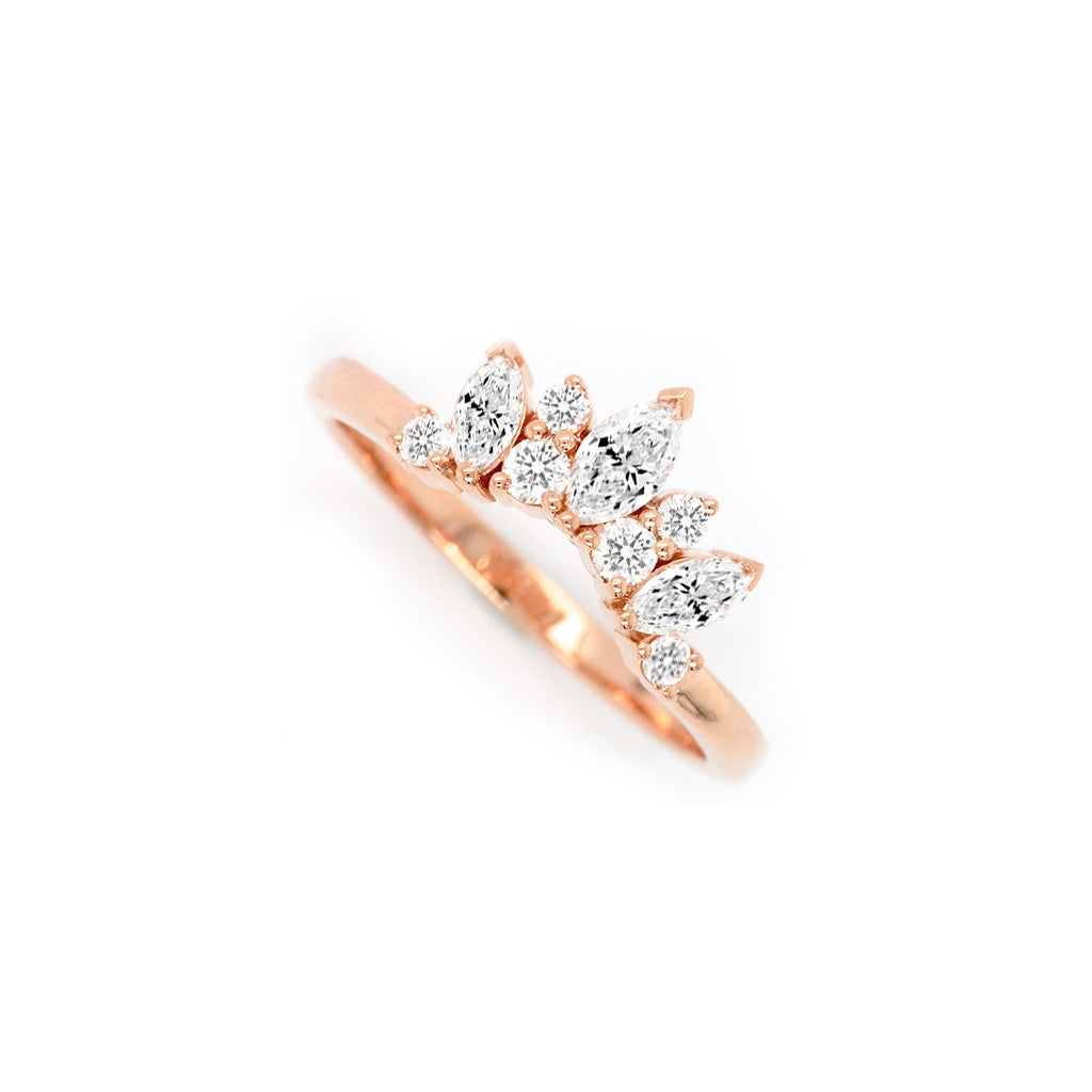 14K Gold 9 Diamonds Curved Band