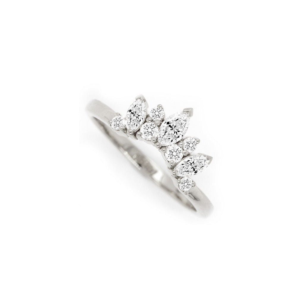 14K Gold 9 Diamonds Curved Band