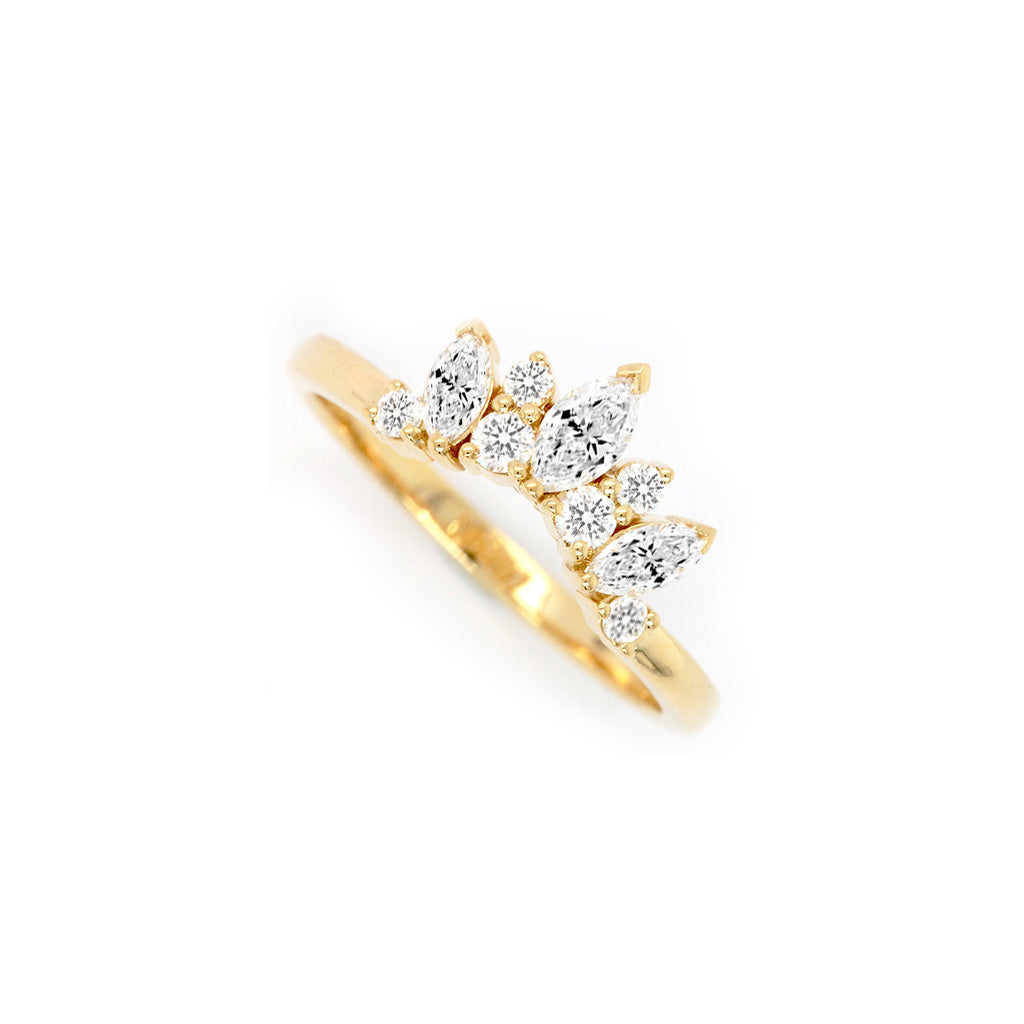 14K Gold 9 Diamonds Curved Band