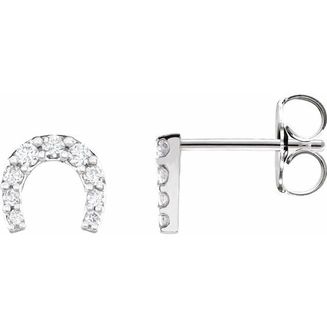 14K Gold Natural Diamond Horseshoe Earrings