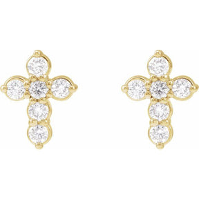 14K Gold Natural Diamond Cross Earrings