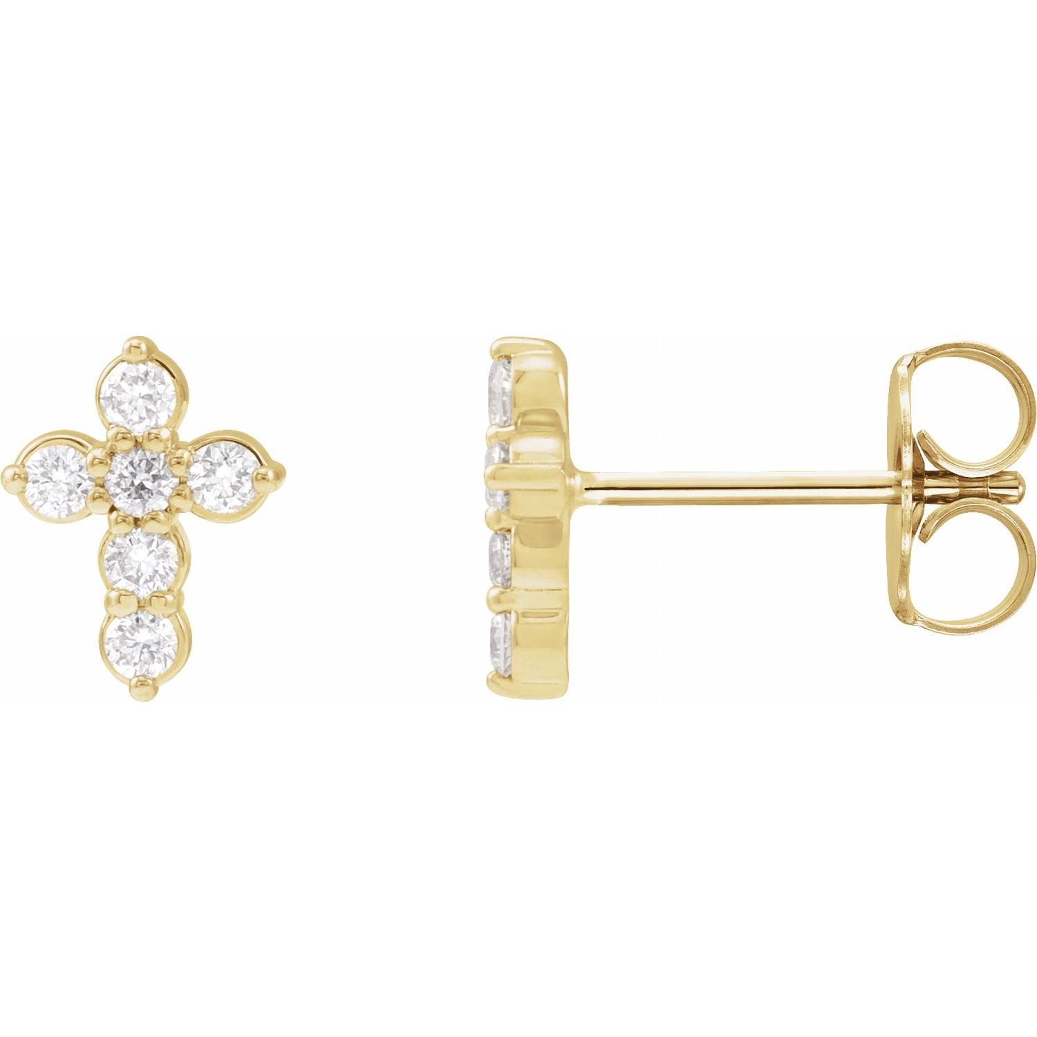 14K Gold Natural Diamond Cross Earrings