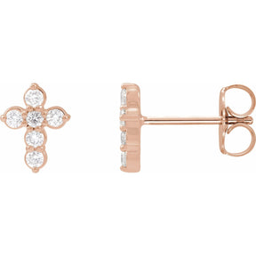 14K Gold Natural Diamond Cross Earrings