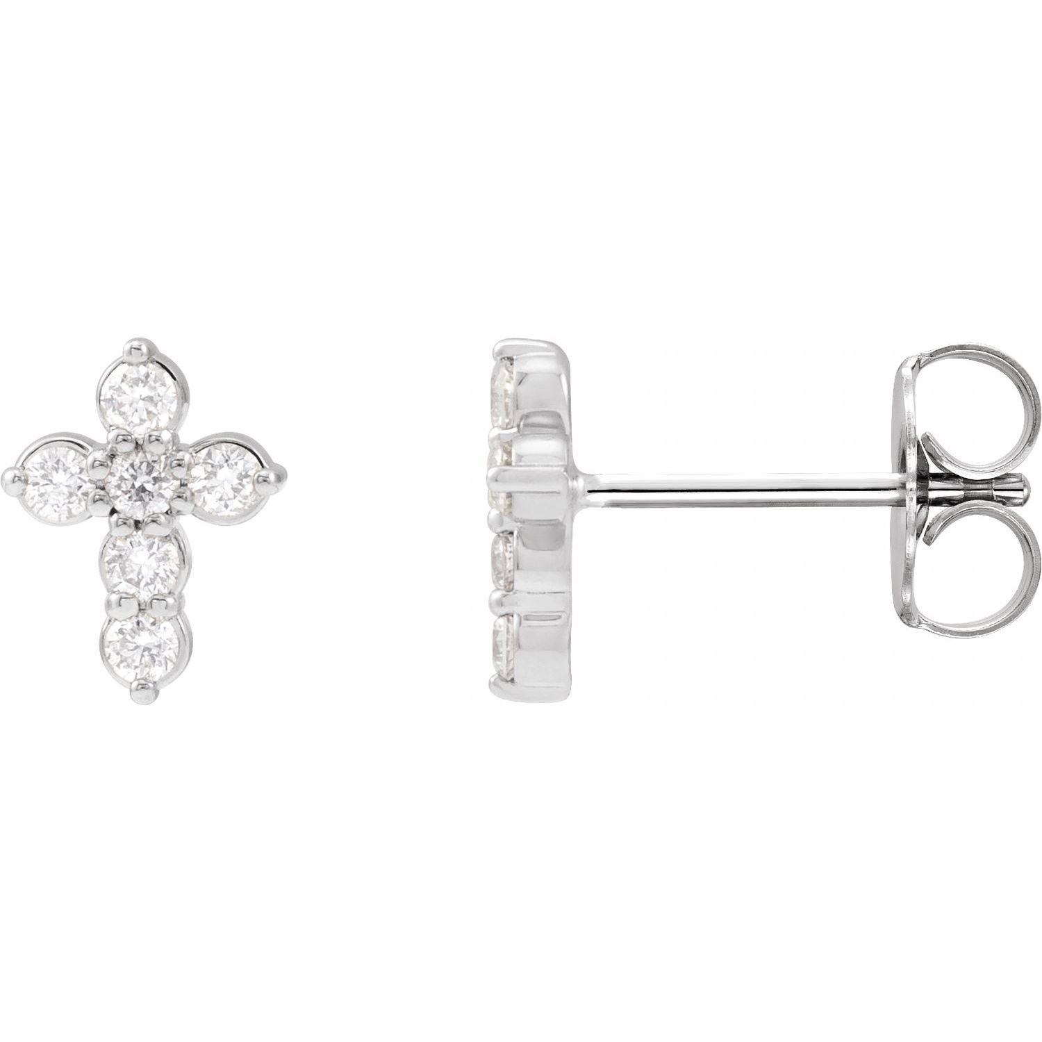 14K Gold Natural Diamond Cross Earrings