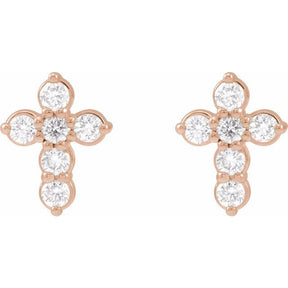 14K Gold Natural Diamond Cross Earrings