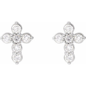 14K Gold Natural Diamond Cross Earrings