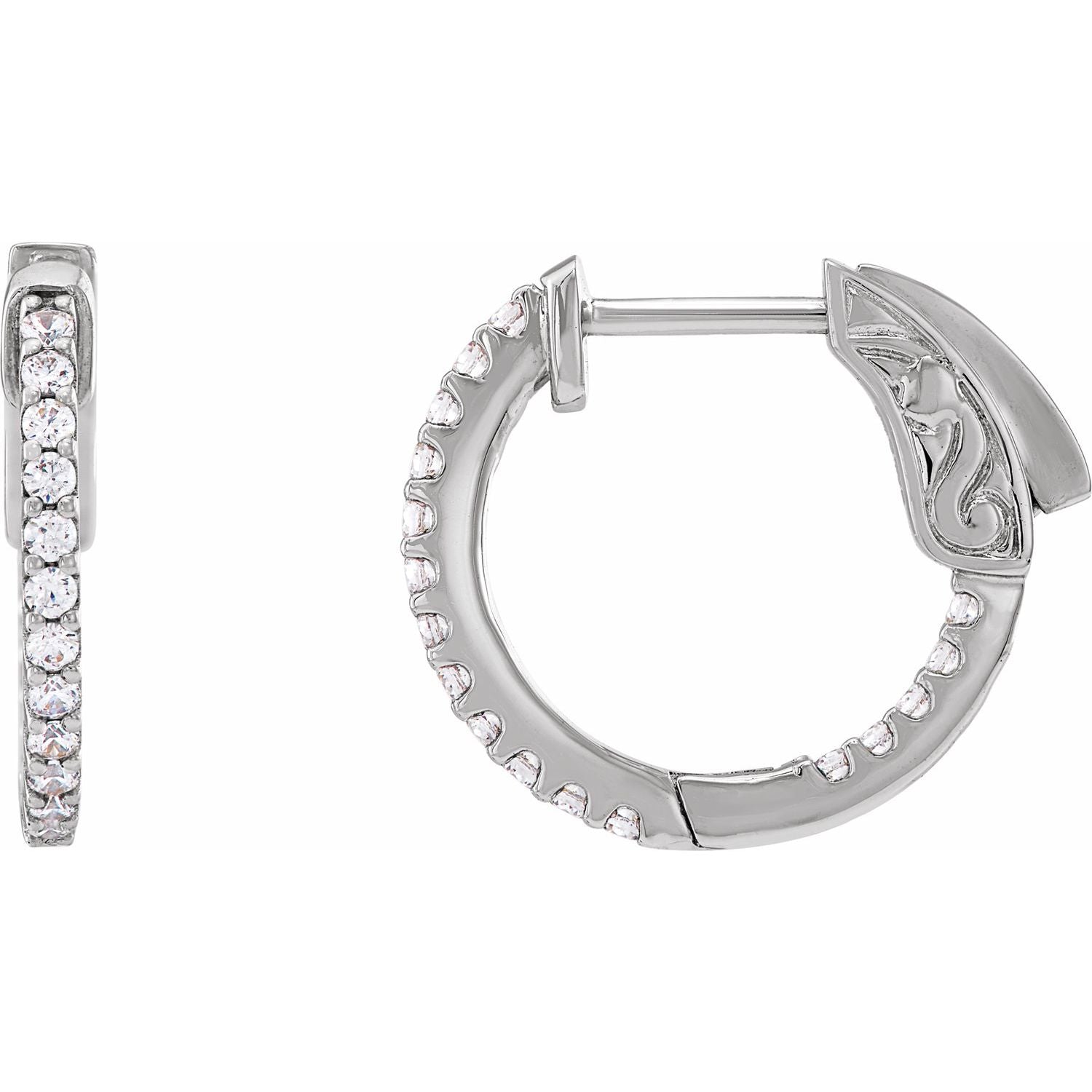 14K Gold Natural Diamond Inside-Outside Hinged Hoop Earrings