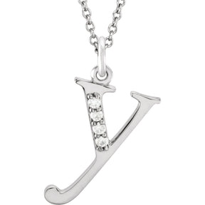 14K Gold Natural Diamond Lowercase Initial a-z Necklace