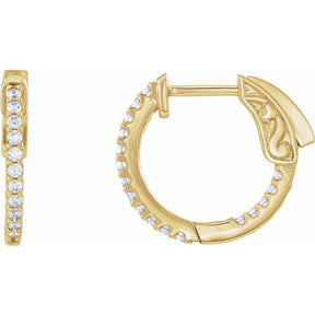 14K Gold Natural Diamond Inside-Outside Hinged Hoop Earrings