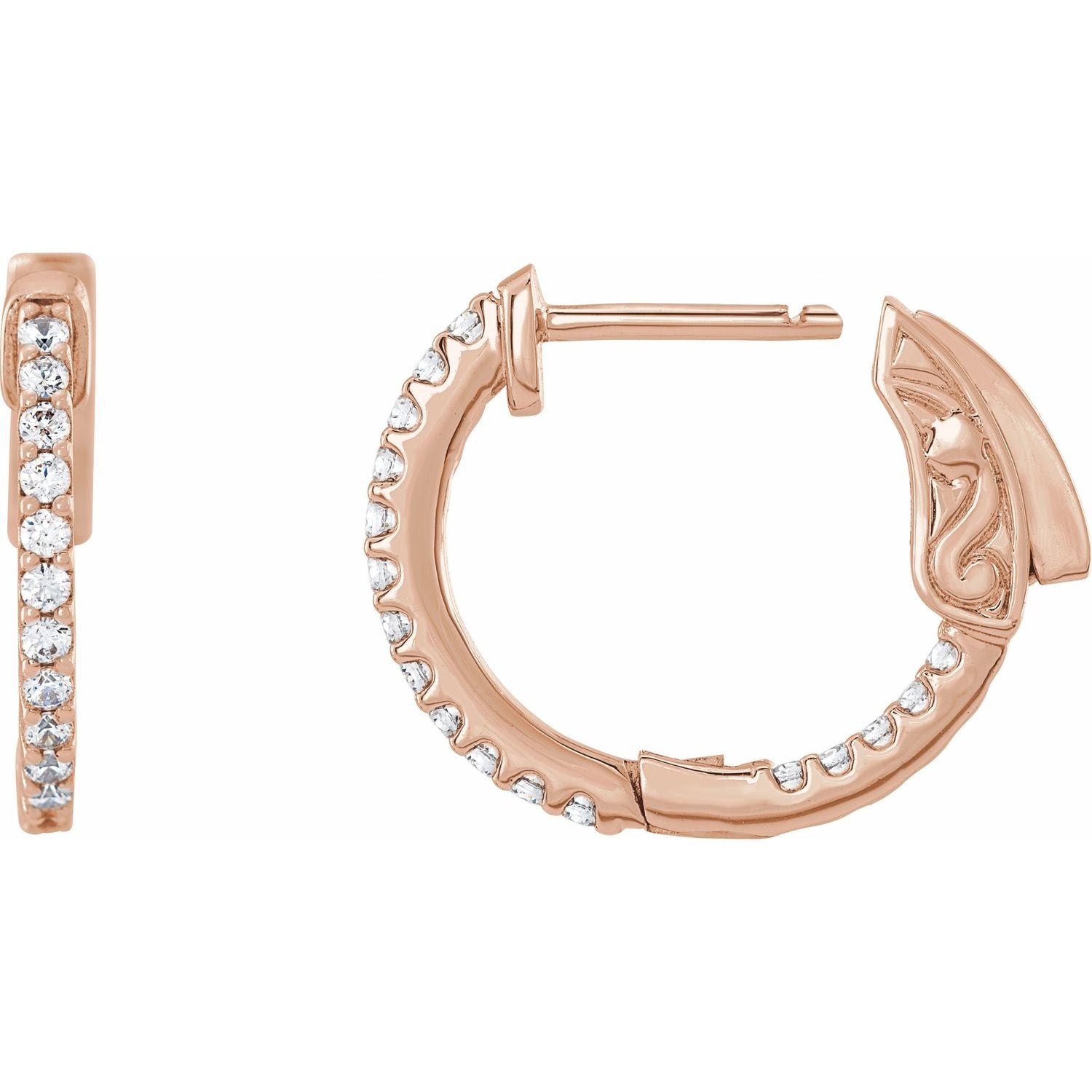 14K Gold Natural Diamond Inside-Outside Hinged Hoop Earrings