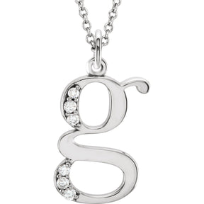 14K Gold Natural Diamond Lowercase Initial a-z Necklace