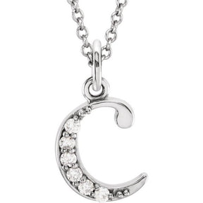 14K Gold Natural Diamond Lowercase Initial a-z Necklace