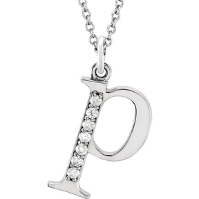 14K Gold Natural Diamond Lowercase Initial a-z Necklace