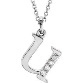 14K Gold Natural Diamond Lowercase Initial a-z Necklace