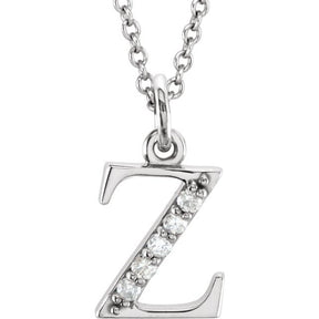 14K Gold Natural Diamond Lowercase Initial a-z Necklace