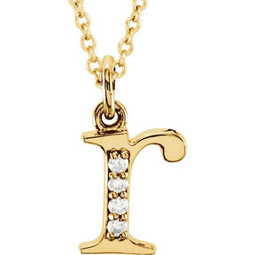 14K Gold Natural Diamond Lowercase Initial a-z Necklace