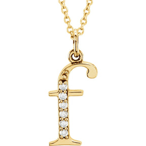 14K Gold Natural Diamond Lowercase Initial a-z Necklace