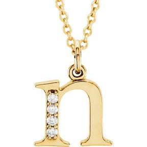 14K Gold Natural Diamond Lowercase Initial a-z Necklace