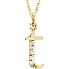 14K Gold Natural Diamond Lowercase Initial a-z Necklace