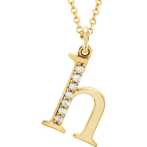 14K Gold Natural Diamond Lowercase Initial a-z Necklace