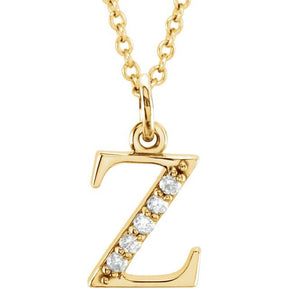 14K Gold Natural Diamond Lowercase Initial a-z Necklace