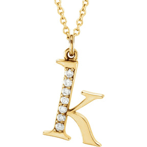 14K Gold Natural Diamond Lowercase Initial a-z Necklace