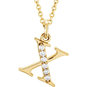 14K Gold Natural Diamond Lowercase Initial a-z Necklace