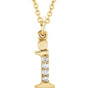 14K Gold Natural Diamond Lowercase Initial a-z Necklace