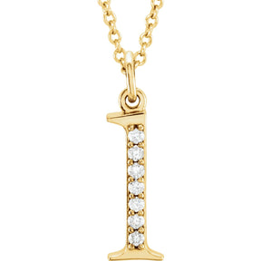 14K Gold Natural Diamond Lowercase Initial a-z Necklace