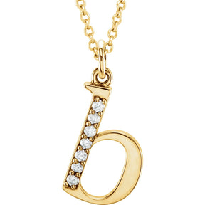 14K Gold Natural Diamond Lowercase Initial a-z Necklace