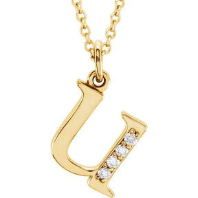 14K Gold Natural Diamond Lowercase Initial a-z Necklace