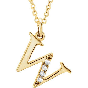 14K Gold Natural Diamond Lowercase Initial a-z Necklace