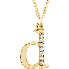 14K Gold Natural Diamond Lowercase Initial a-z Necklace